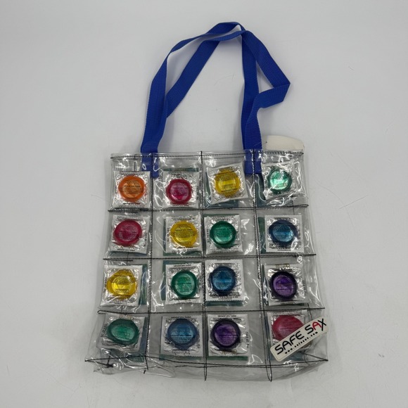 Safe Sax Clear Novelty Tote Bag w/ Condoms 90s Y2K Unique Statement Piece - Picture 1 of 9